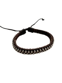 Mens Silver Bead Leather Bracelet
