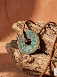 Antique Chinese Coin Choker, Brown Suede Boho Pendant Necklace