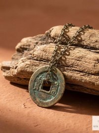 Antique Chinese Cash Coin Necklace, Feng Shui Good Fortune Pendant