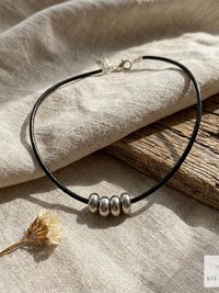 Boho Silver Bead Choker Necklace - Adjustable Minimalist Style