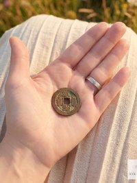 Antique Chinese Coin Choker, Brown Suede Boho Pendant Necklace