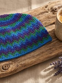 Blue Zig Zag Kufi Skull Cap - Crocheted Beanie Hat, Ethically sourced