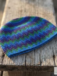 Blue Zig Zag Kufi Skull Cap - Crocheted Beanie Hat, Ethically sourced