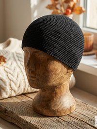 Black Kufi Skull Cap - Crocheted Beanie Hat, Ethically sourced