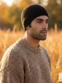 Black Kufi Skull Cap - Crocheted Beanie Hat, Ethically sourced