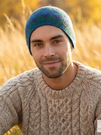 Blue Zig Zag Kufi Skull Cap - Crocheted Beanie Hat, Ethically sourced