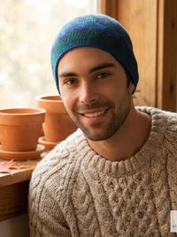 Blue Zig Zag Kufi Skull Cap - Crocheted Beanie Hat, Ethically sourced