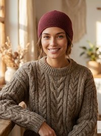 Maroon Kufi Skull Cap - Crocheted Beanie Hat, Ethically sourced
