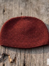 Maroon Kufi Skull Cap - Crocheted Beanie Hat, Ethically sourced