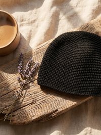 Black Kufi Skull Cap - Crocheted Beanie Hat, Ethically sourced