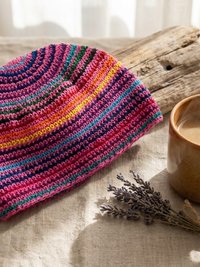 Pink Stripe Kufi Skull Cap - Crocheted Beanie Hat, Ethically sourced