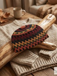 Earth Zig Zag Kufi Skull Cap - Crocheted Beanie Hat, Ethically sourced