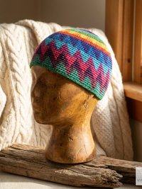 Rainbow Kufi Skull Cap - Crocheted Beanie Hat, Ethically sourced