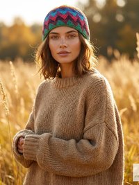 Rainbow Kufi Skull Cap - Crocheted Beanie Hat, Ethically sourced