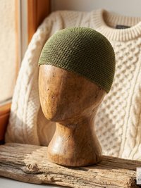 Olive Green Kufi Skull Cap - Crocheted Beanie Hat, Ethically sourced