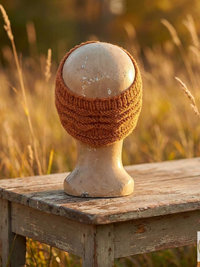 Hand-Knit Orange Wool Headband with Buttons - Cozy Ear Warmer for Women