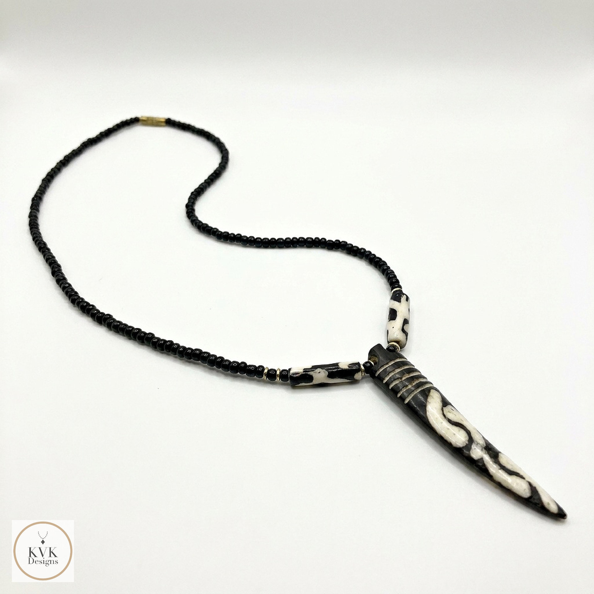 Batik Bone Tooth Pendant on Beaded Chain