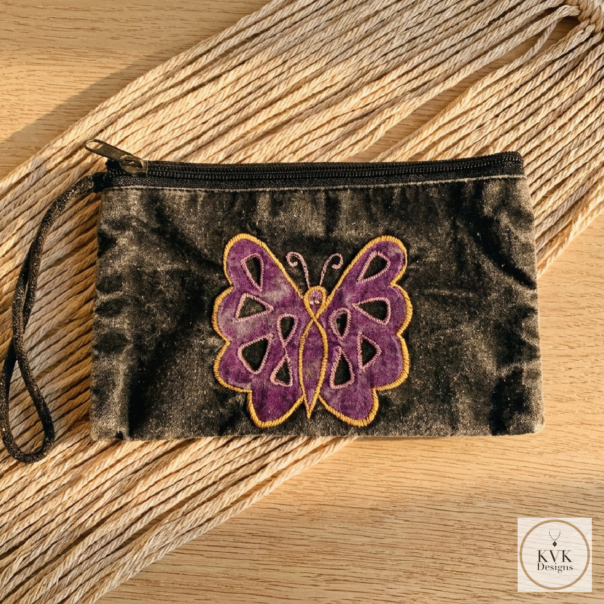 Black Butterfly Wristlet Coin Purse