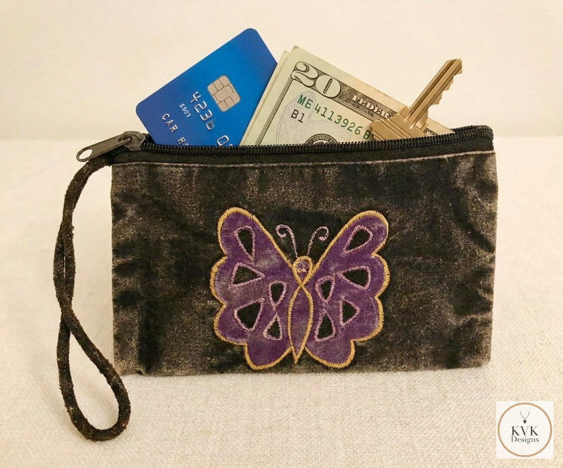 Black Butterfly Wristlet Coin Purse