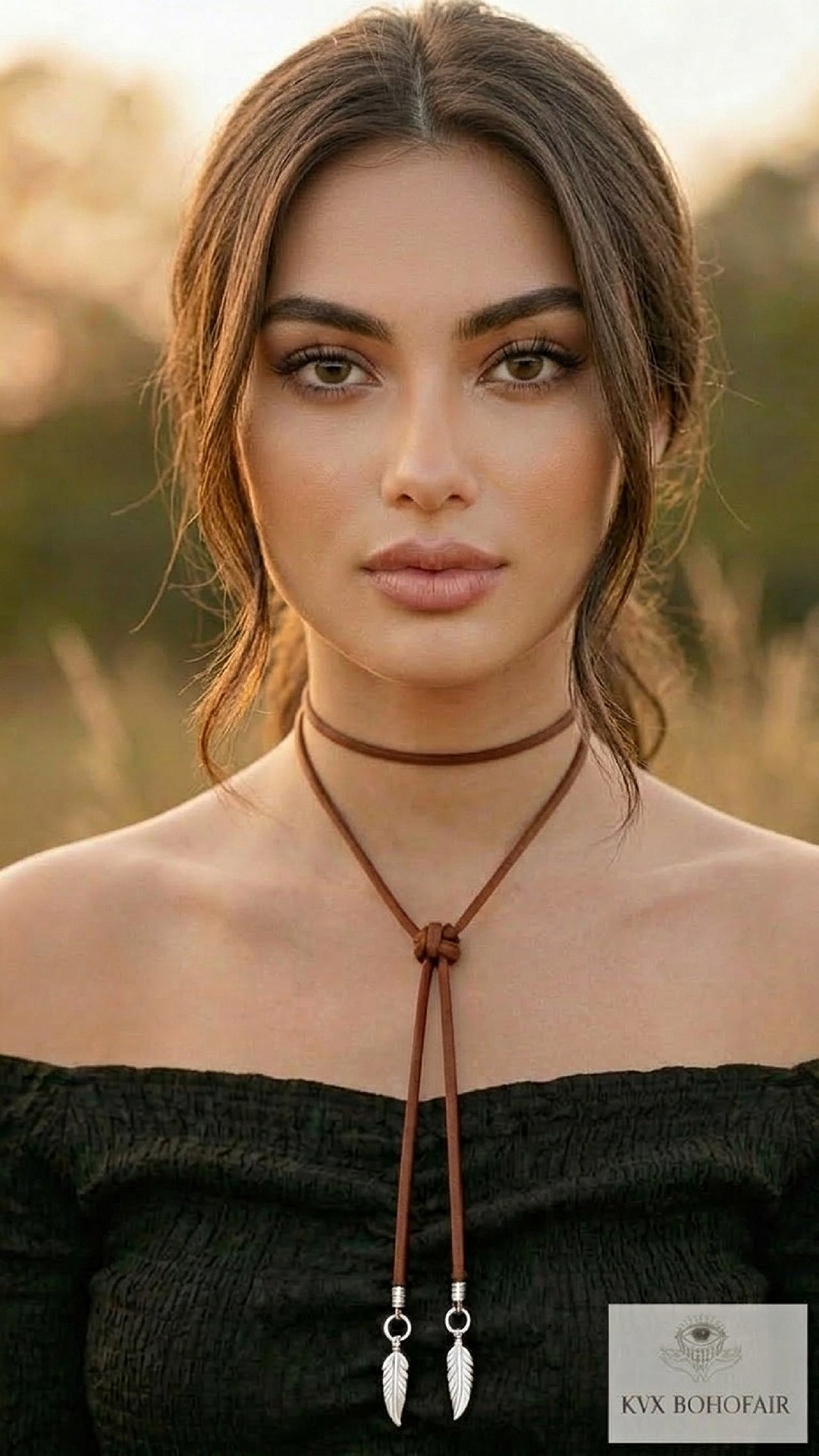 Boho Chic: Brown Suede Lariat Feather Necklace - Adjustable Length, Long Bohemian Jewelry