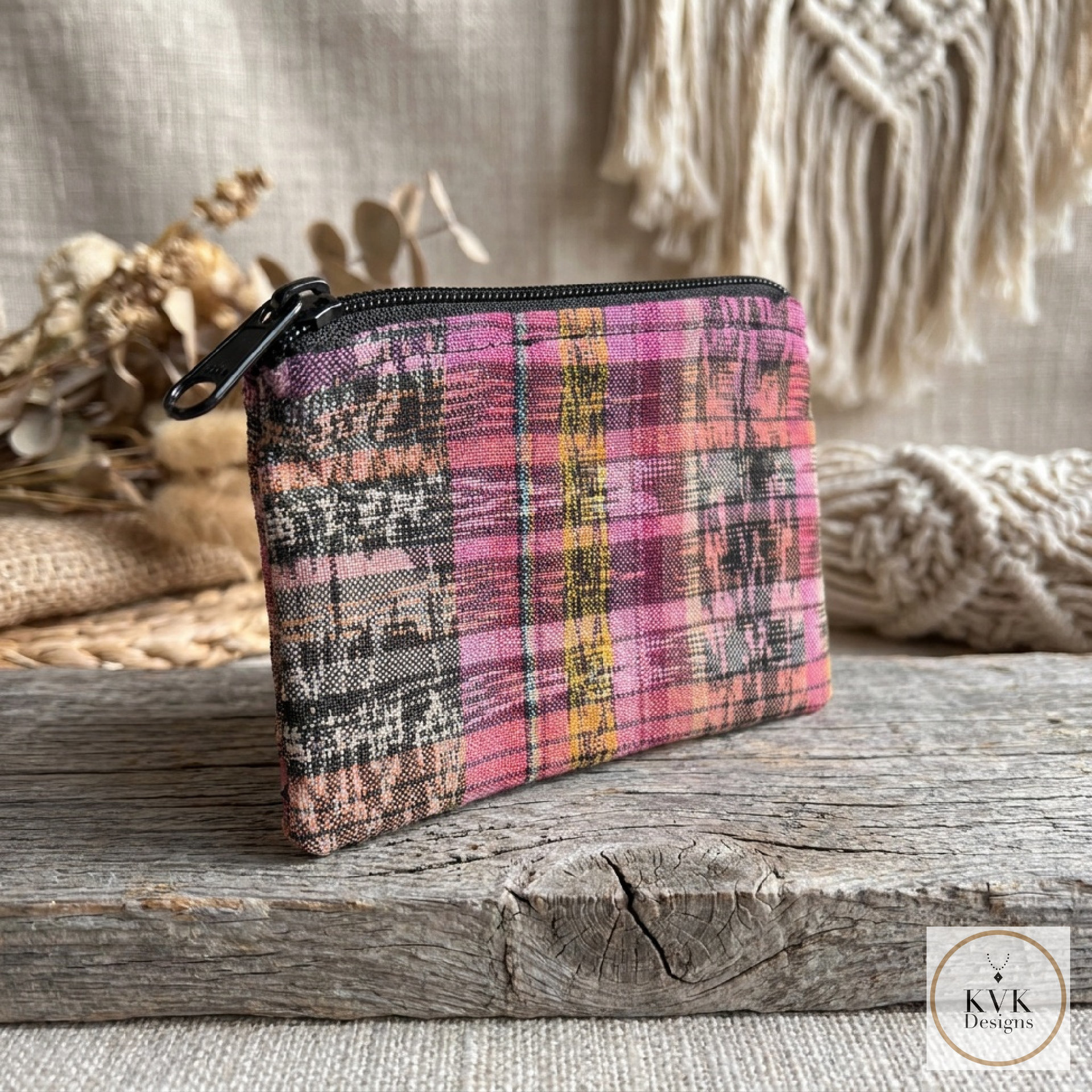 Guatemalan Corte Coin Purse - Handwoven Boho Fabric Zipper Pouch Small Makeup Bag