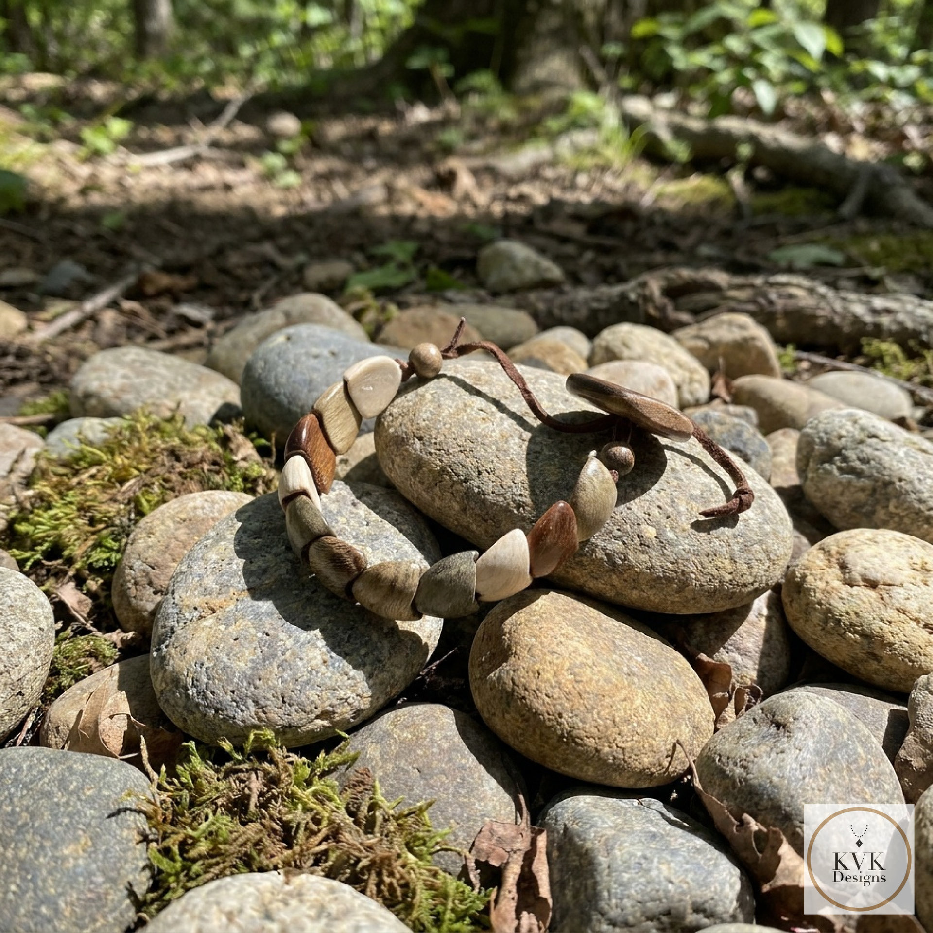 Dance with Druids Wood Bracelet, Adjustable Suede Cord, Handcrafted Earthy Jewelry