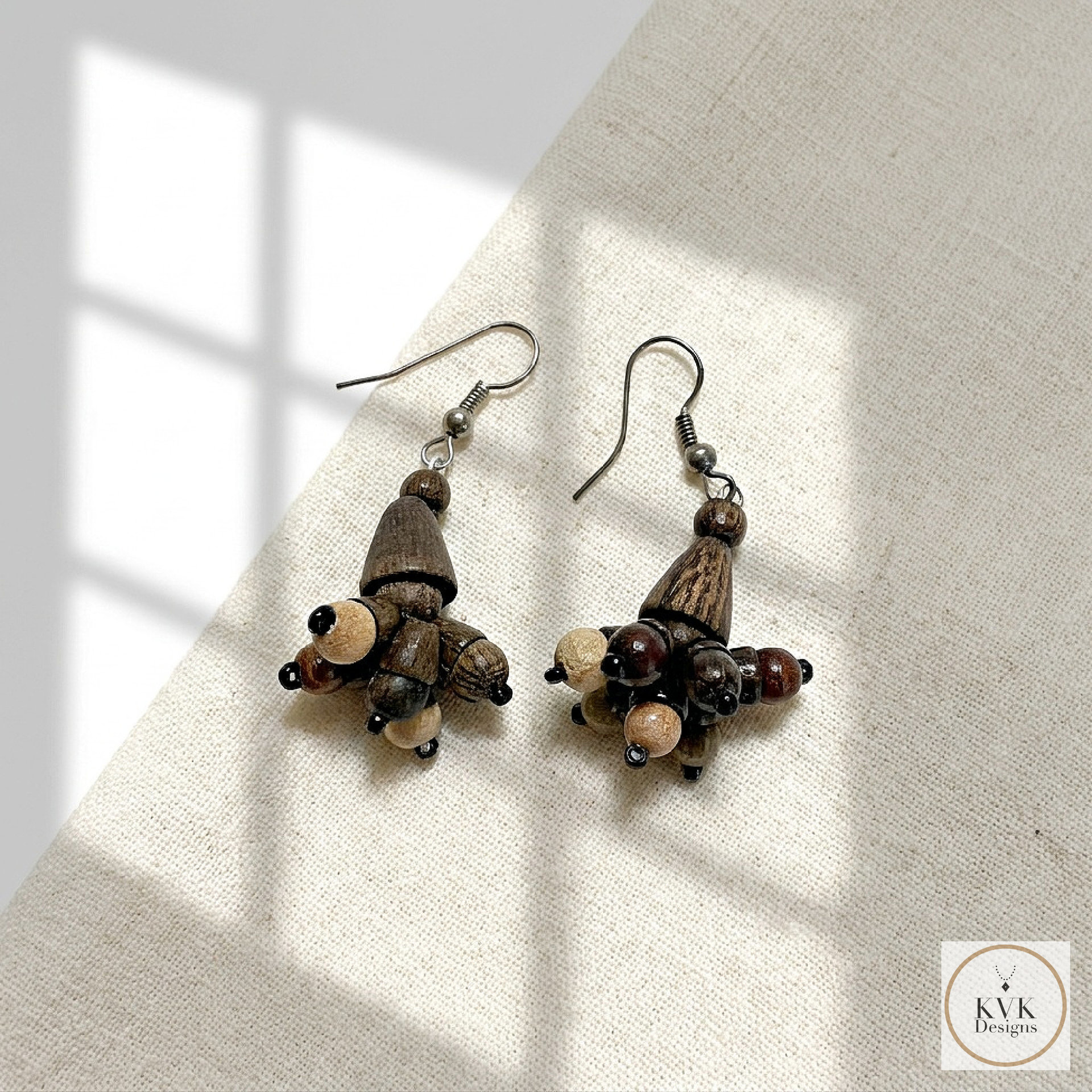 Flora Wooden Earrings - Handcrafted Wood Bead Earrings
