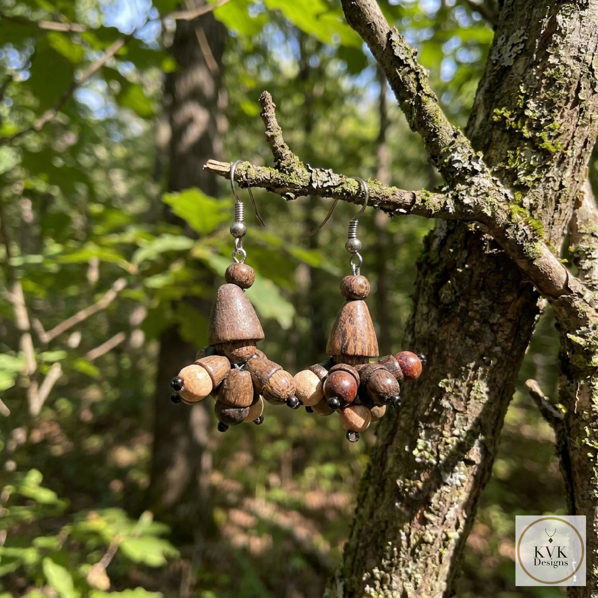 Flora Wooden Earrings - Handcrafted Wood Bead Earrings