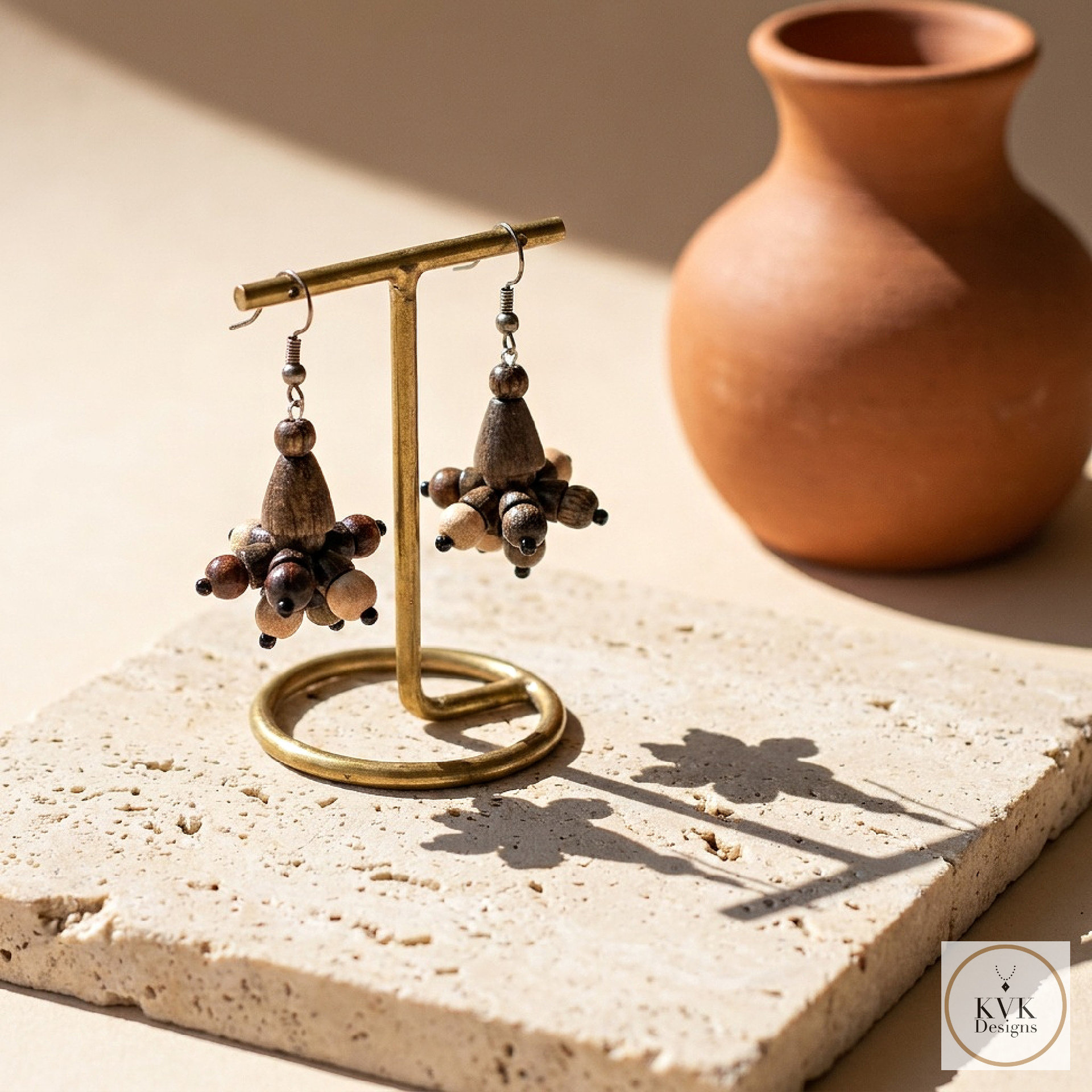 Flora Wooden Earrings - Handcrafted Wood Bead Earrings