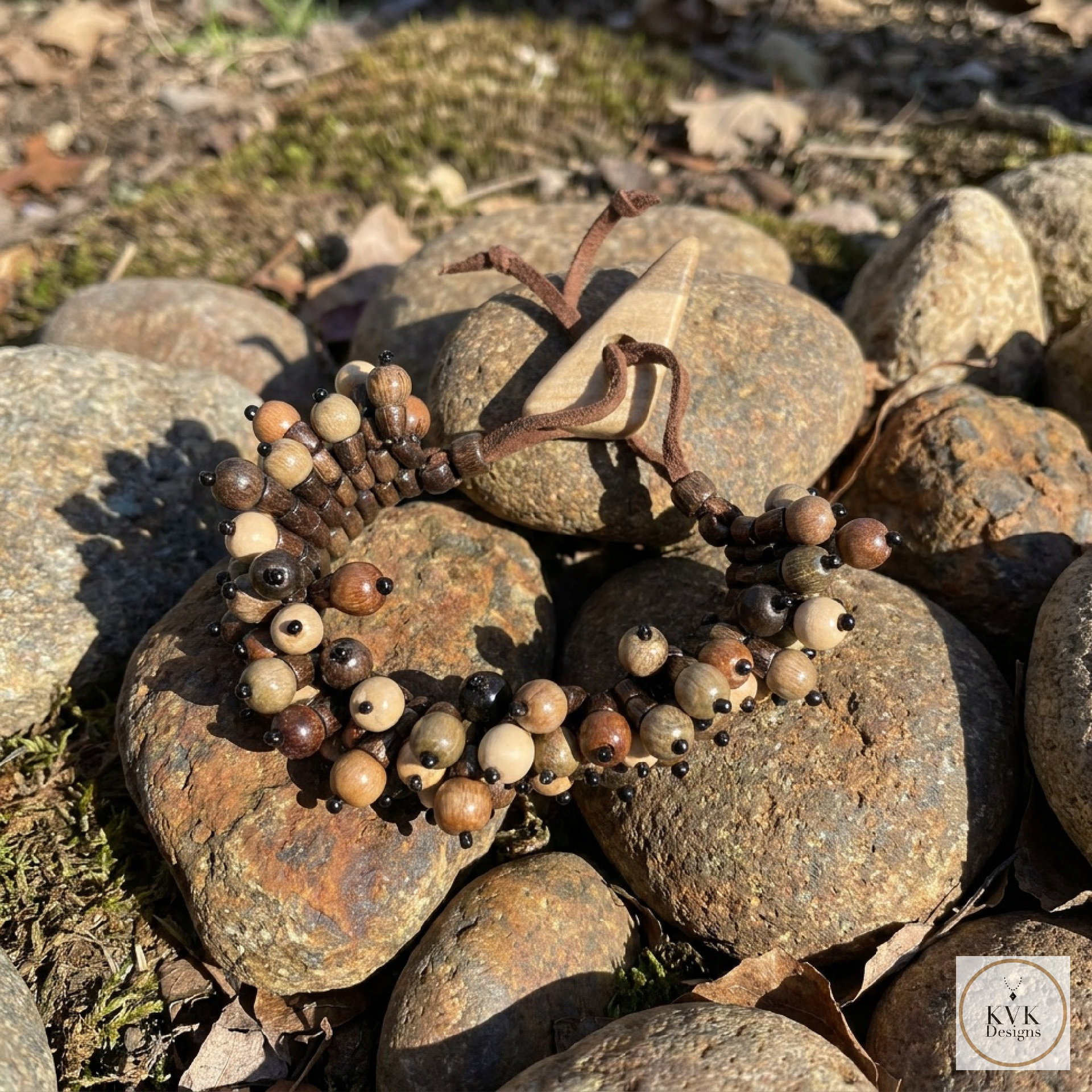 Flora Wood Bead Bracelet, Adjustable Suede Cord, Handcrafted Earthy Jewelry
