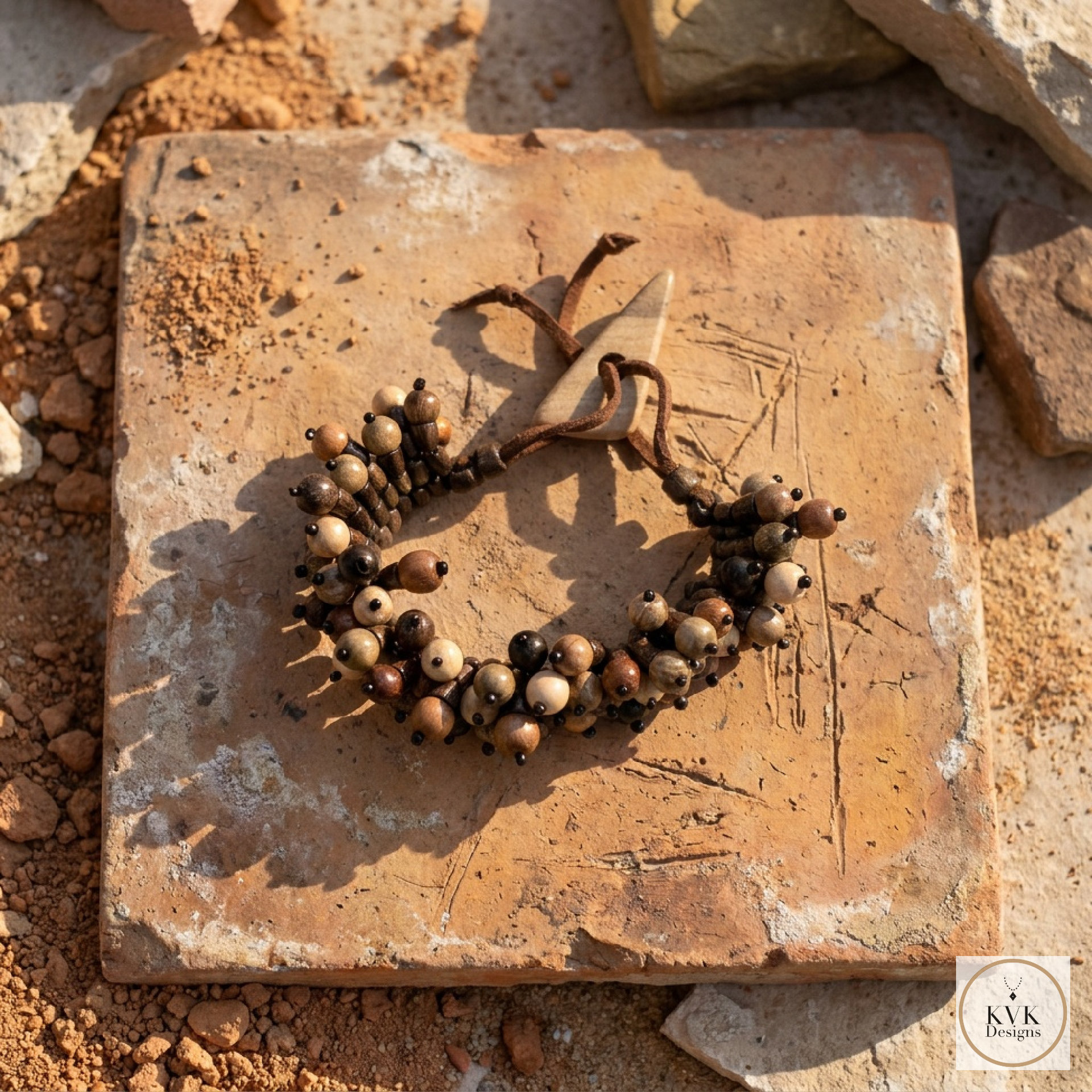 Flora Wood Bead Bracelet, Adjustable Suede Cord, Handcrafted Earthy Jewelry