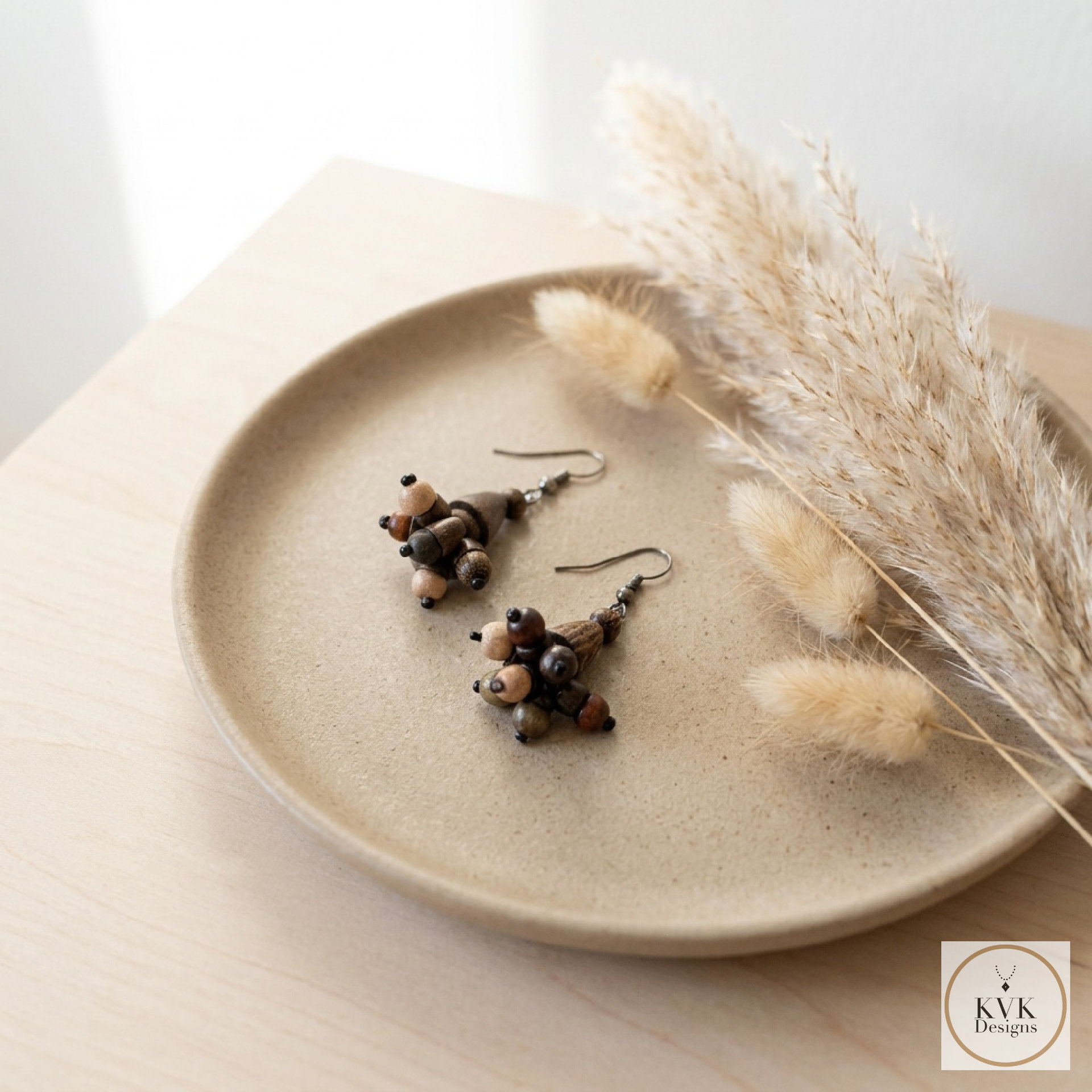 Flora Wooden Earrings - Handcrafted Wood Bead Earrings