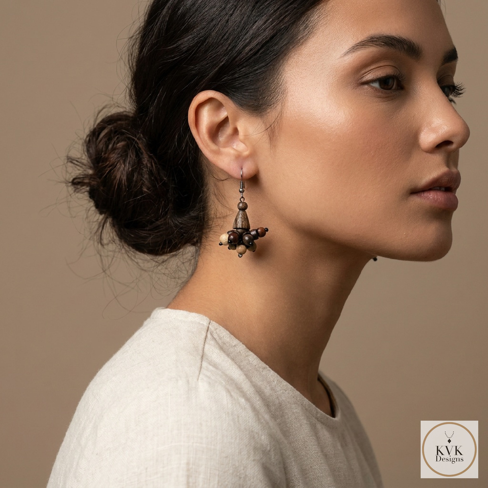 Flora Wooden Earrings - Handcrafted Wood Bead Earrings