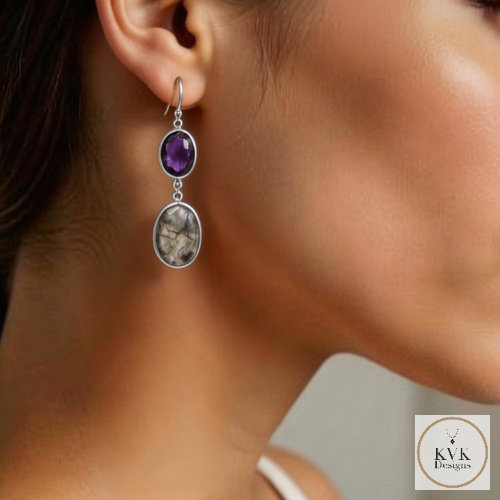 Freeform Amethyst and Labradorite Earrings