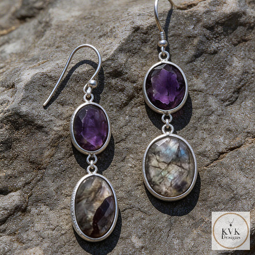 Freeform Amethyst and Labradorite Earrings