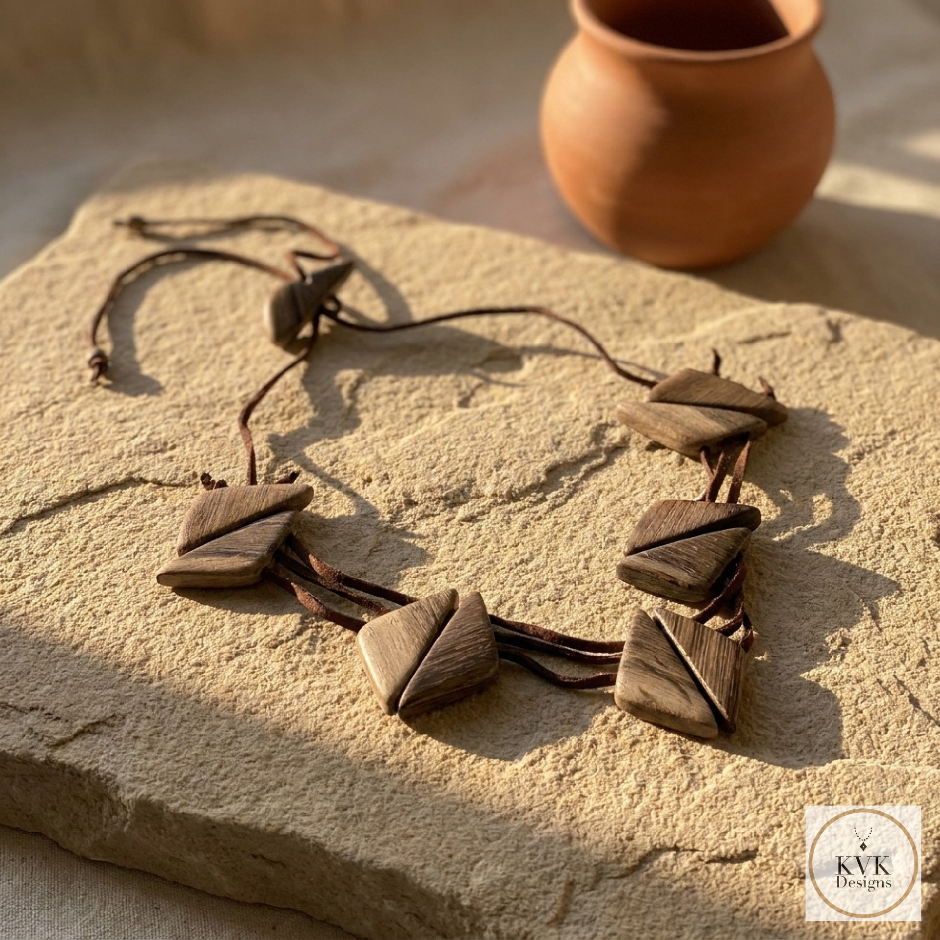 Geometric Wood Triangle Statement Necklace
