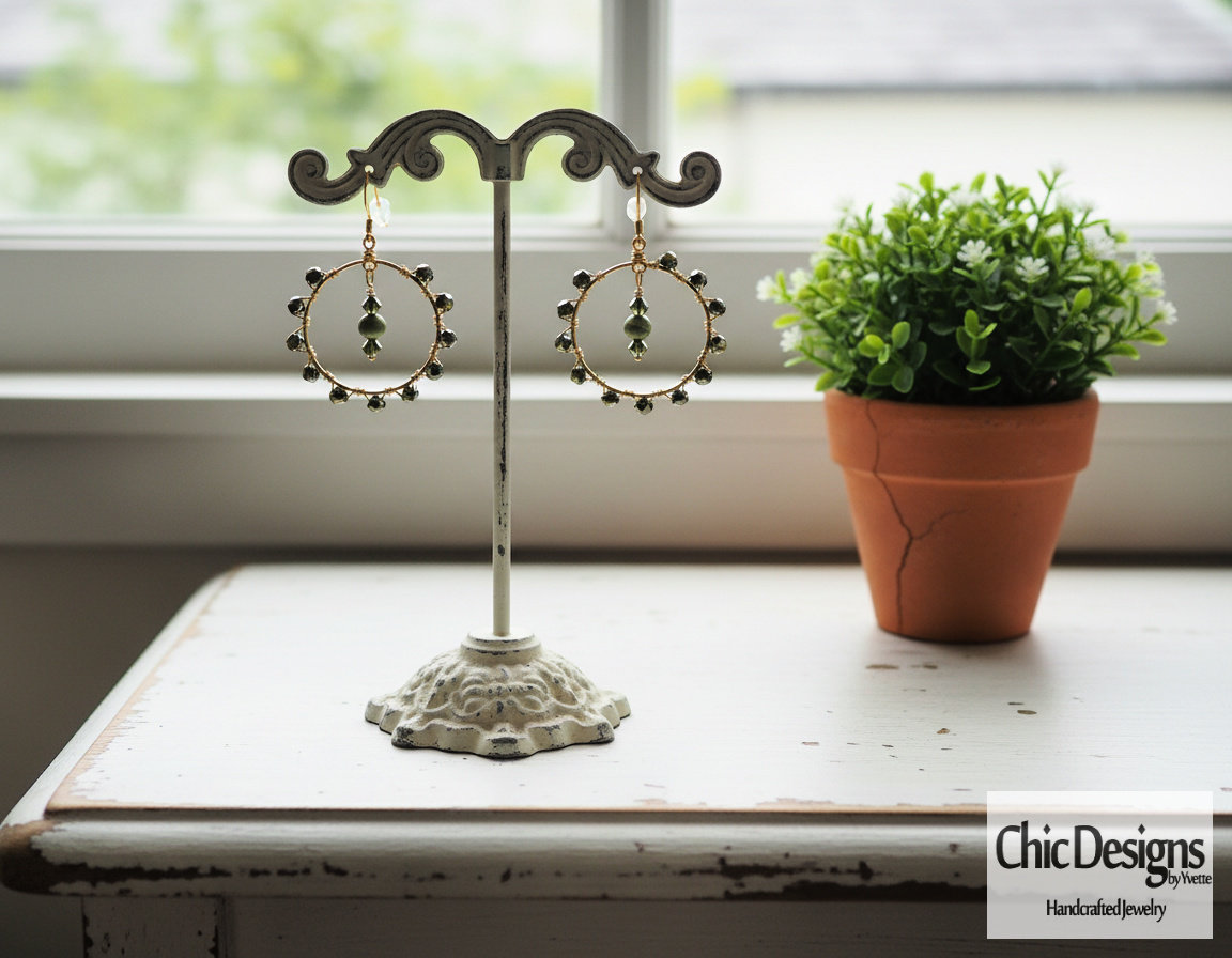 Elegant Green Crystal Hoop Earrings