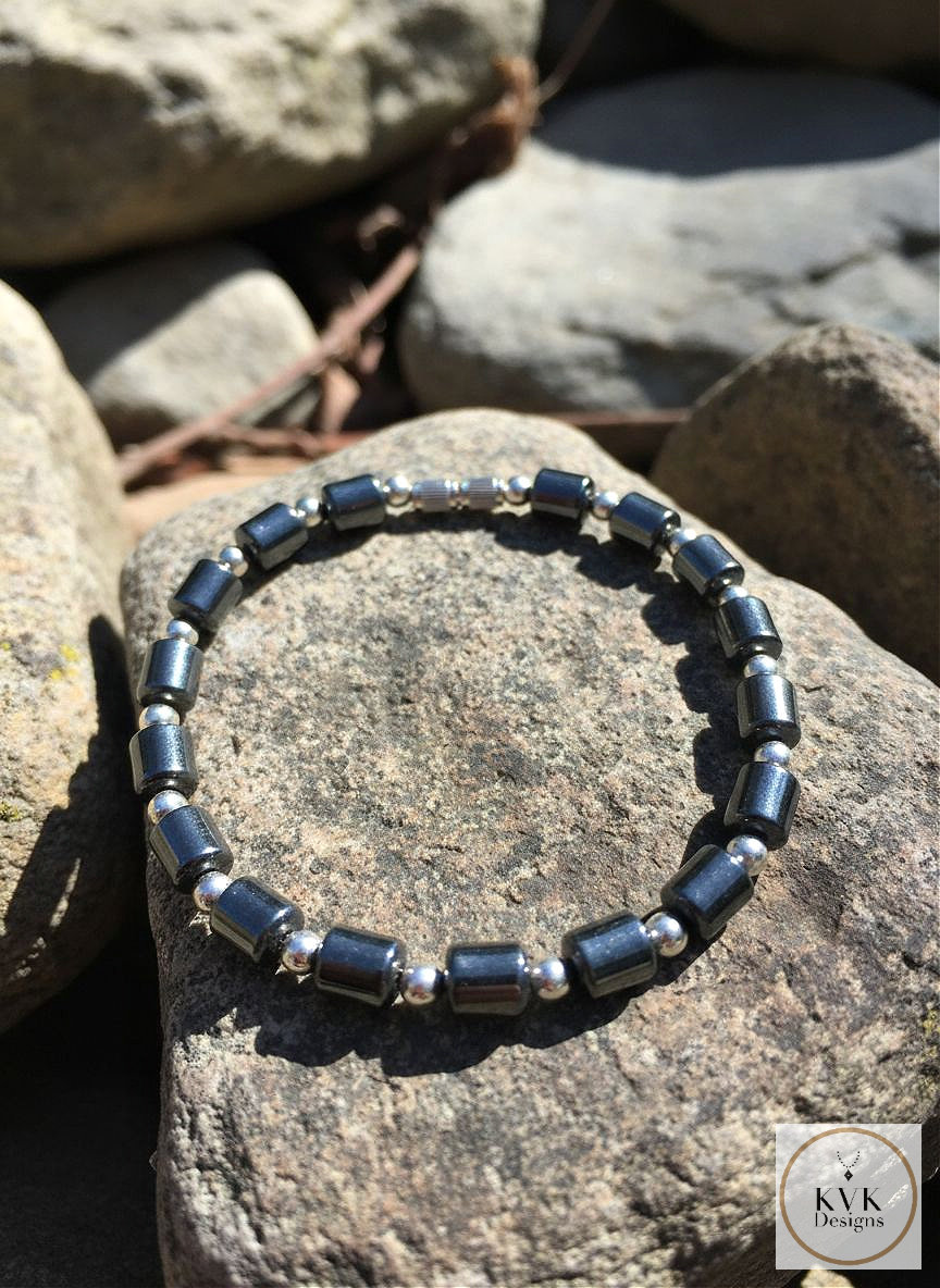 Hematite Barrel Bead Bracelet