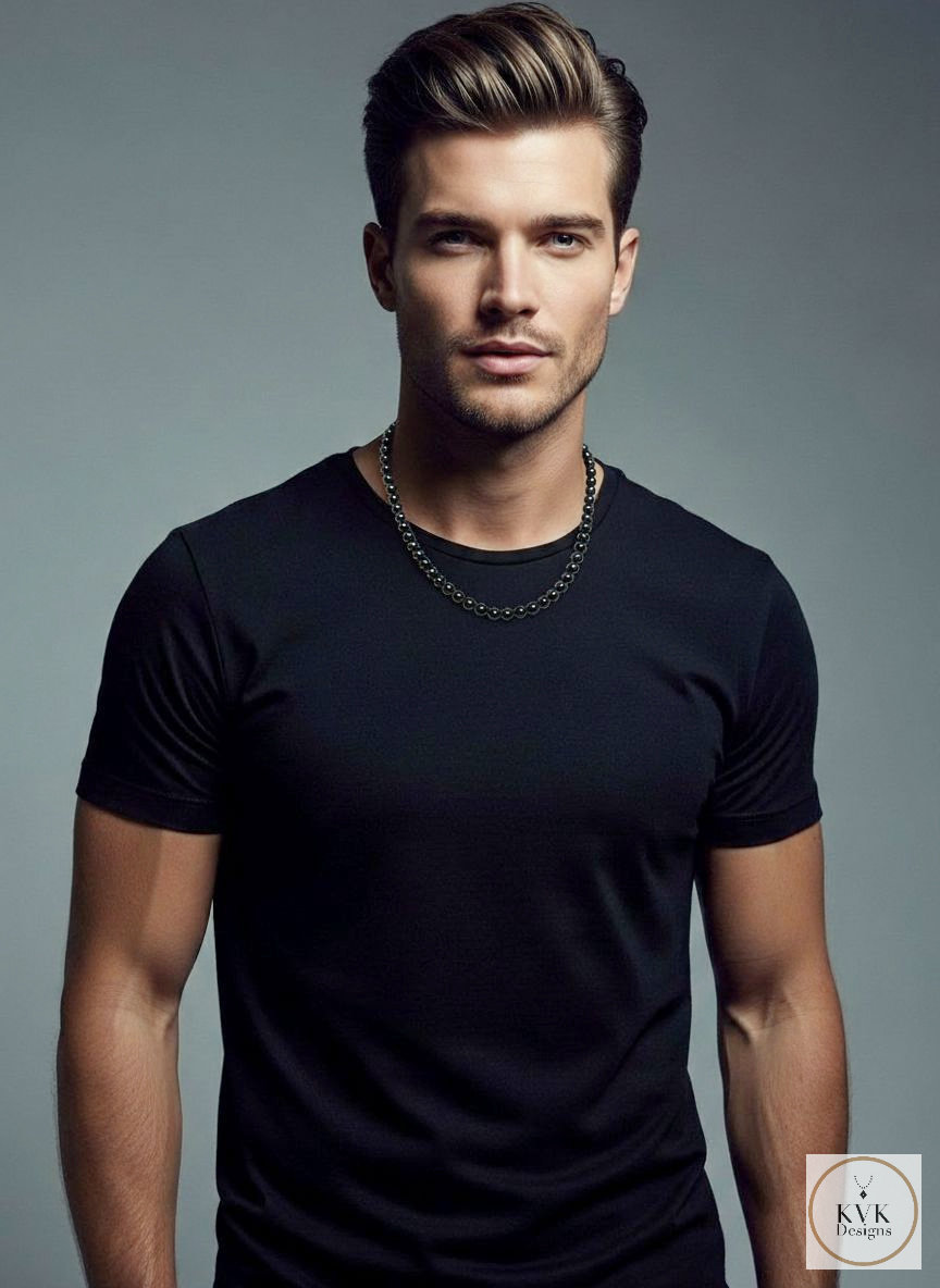 Men's Magnetic Hematite Round Bead Necklace