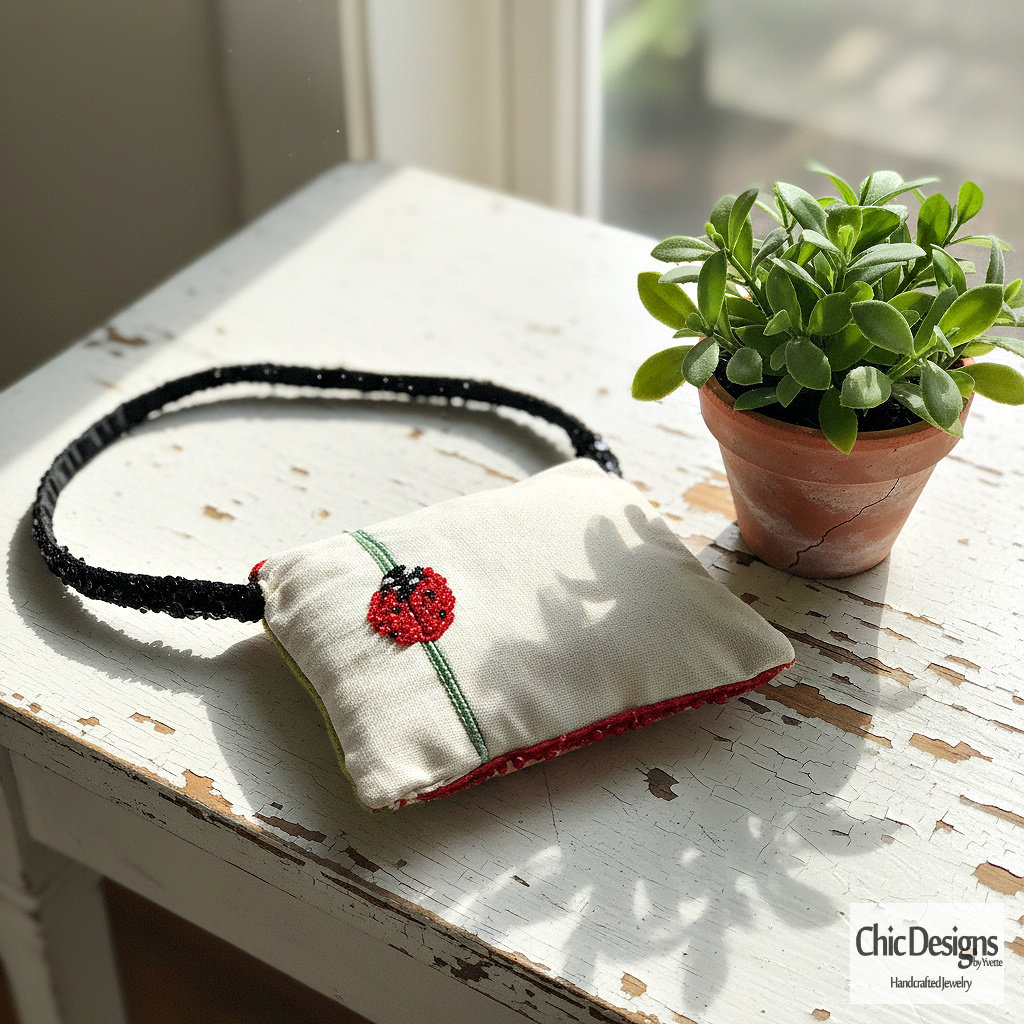 Ladybug Handbag with Hand Embroidered Sequins