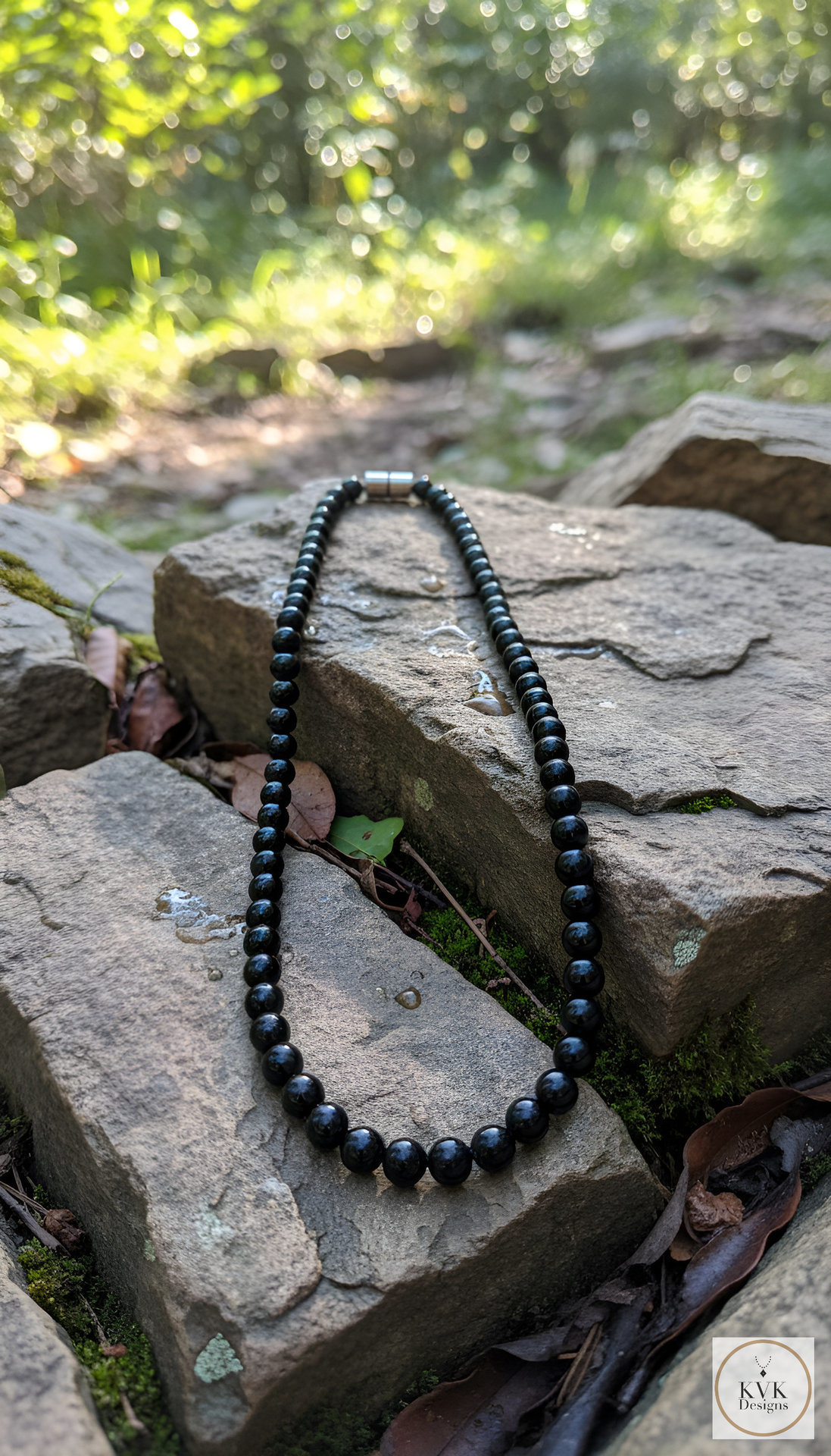 Men's Magnetic Hematite Round Bead Necklace