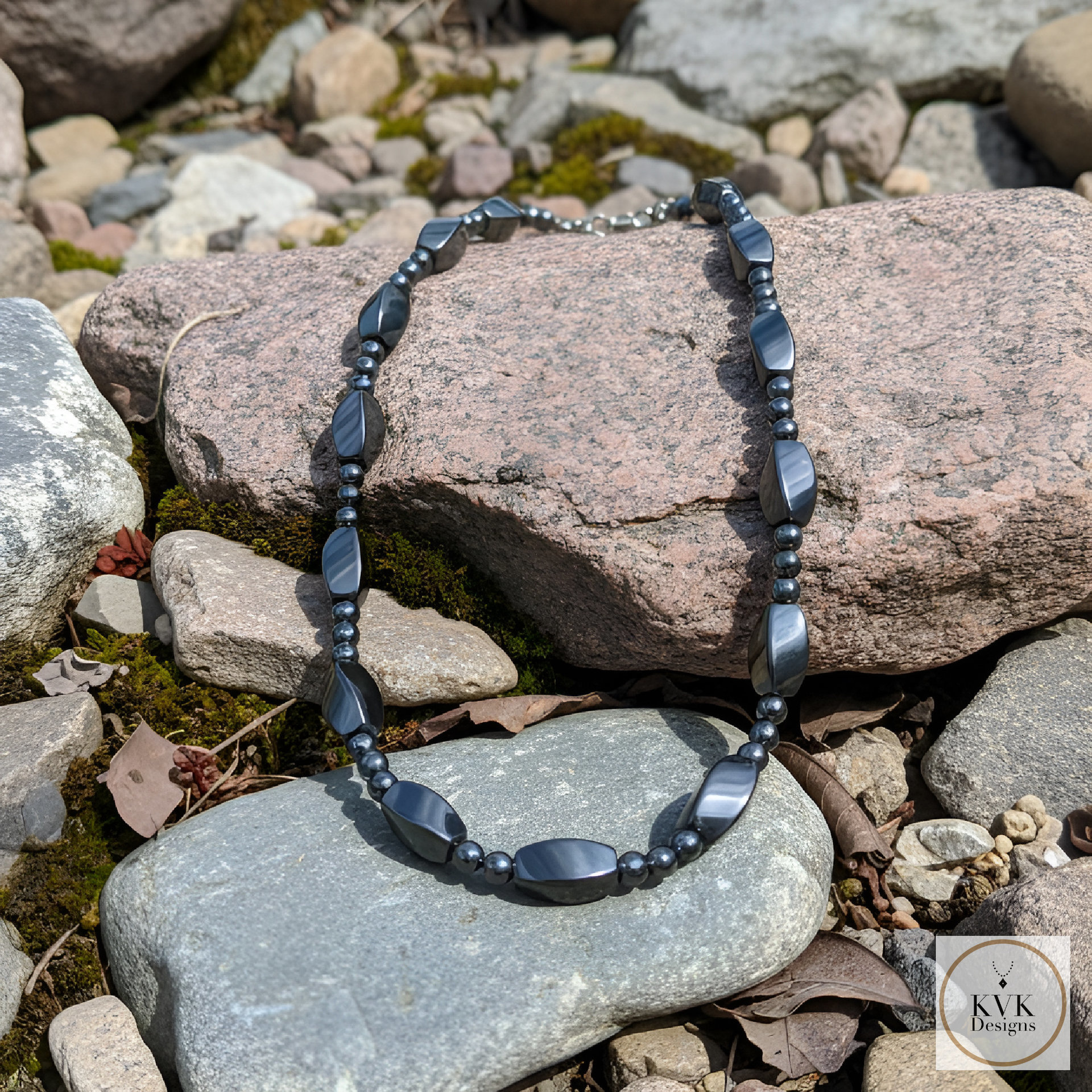 Men's Magnetic Hematite Twisted Bead Necklace