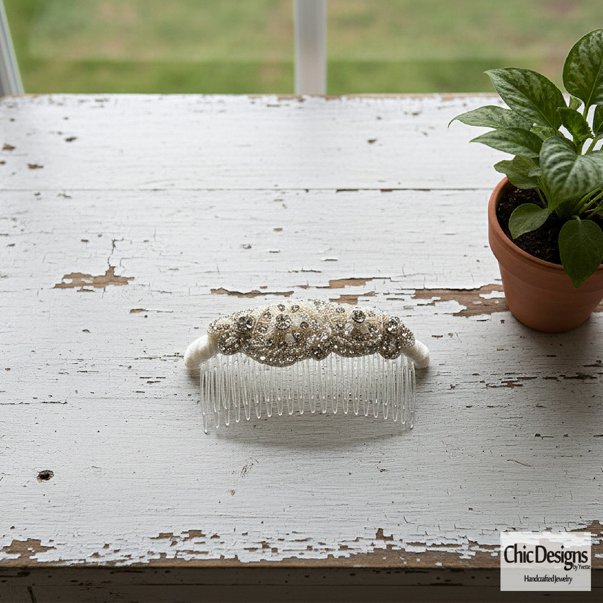 Rhinestone Embroidered Hair Comb