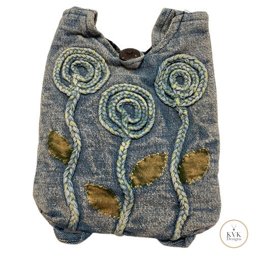 Blue Flower Cotton Crossbody Bag
