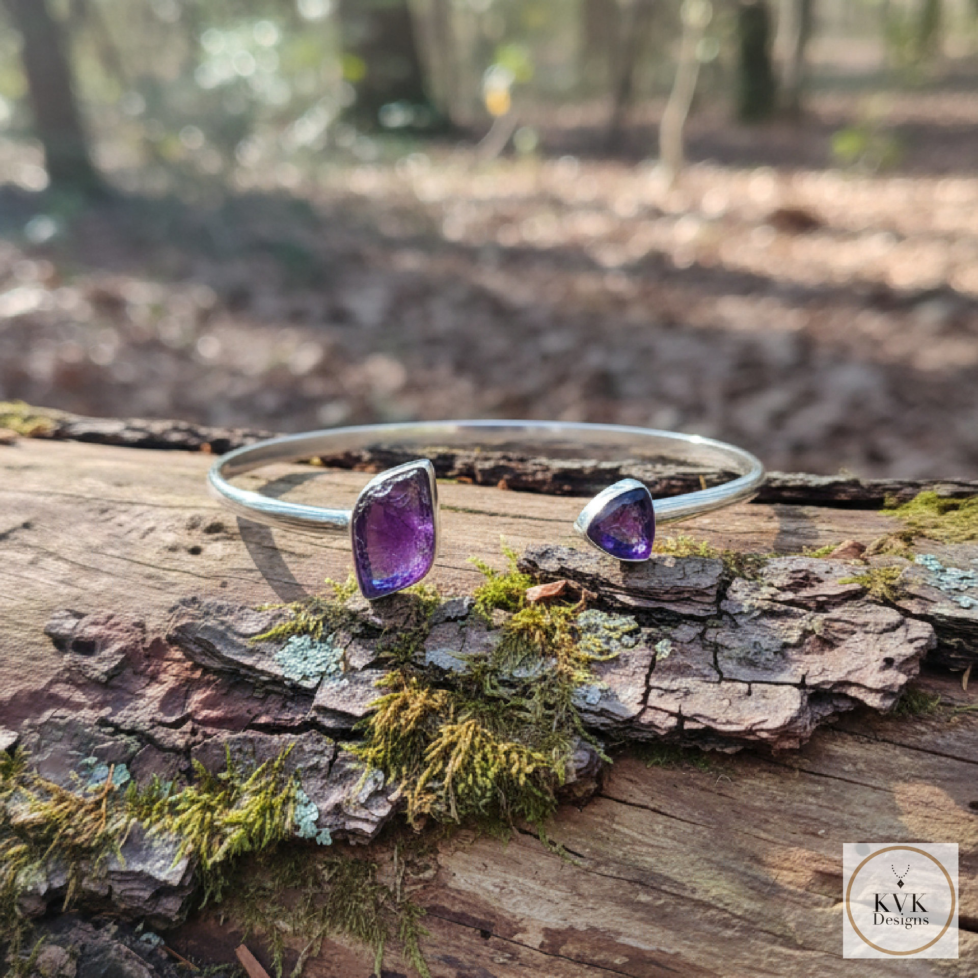 Sterling Silver Amethyst Open Cuff Bracelet