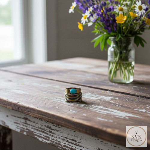Turquoise Stone Brass Ring