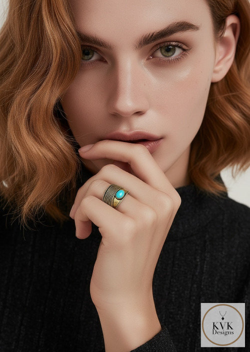 Turquoise Stone Brass Ring