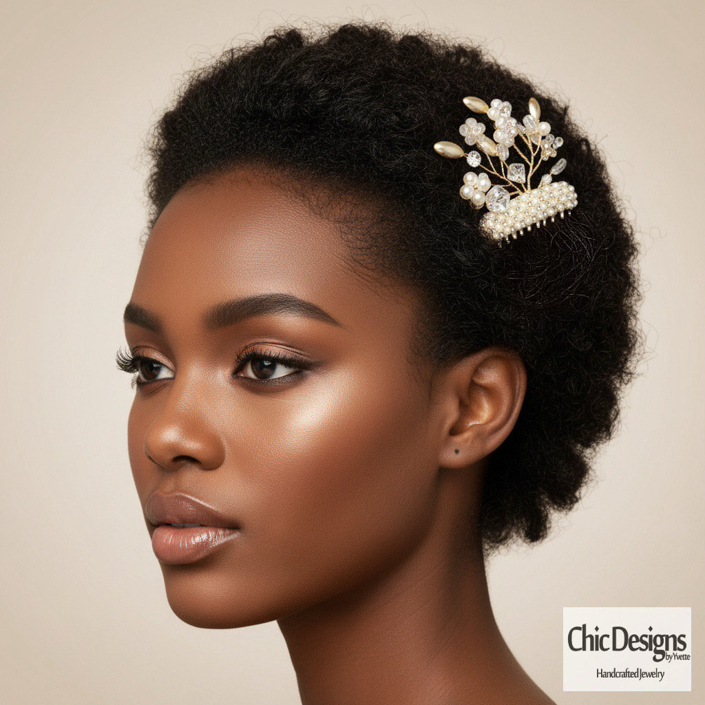 White Pearl Flower Vine and Crystal Rhinestone Hair Comb