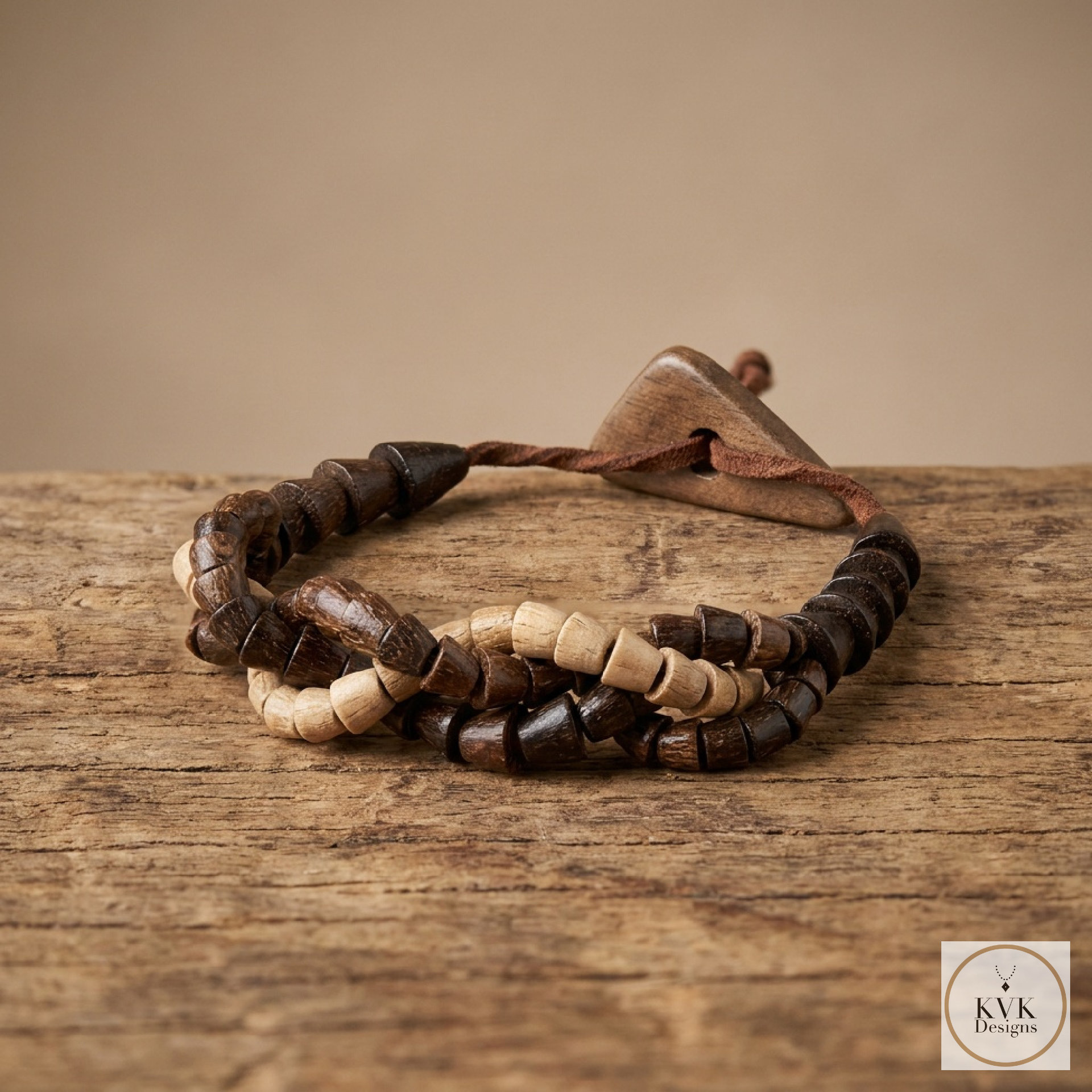 Wooden Twist Bracelet - Adjustable Suede Cord, Handcrafted Earthy Jewelry