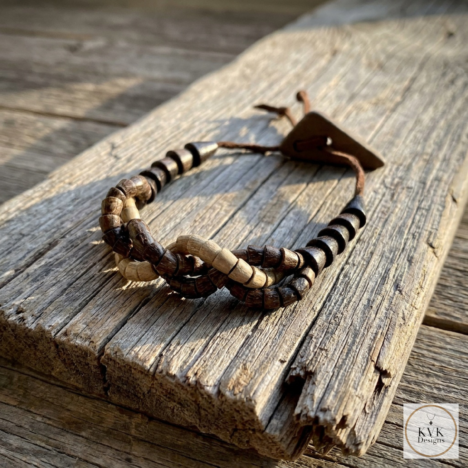Wooden Twist Bracelet - Adjustable Suede Cord, Handcrafted Earthy Jewelry